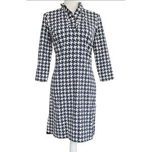 J.McLaughlin Navy‎ Houndstooth Catalina Cloth Ruffle Collar Dress Large